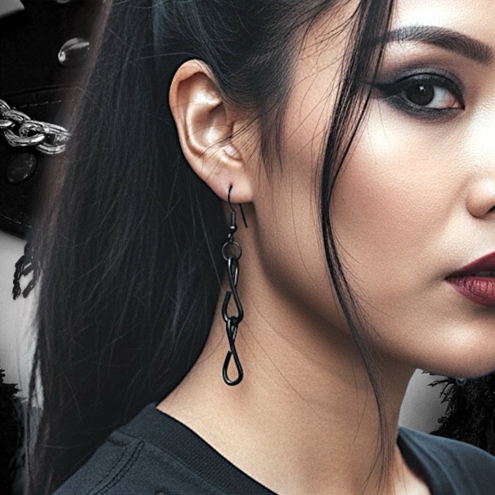 5 For $25💫Alternative Punk Black Chain Links Dangles Earrings